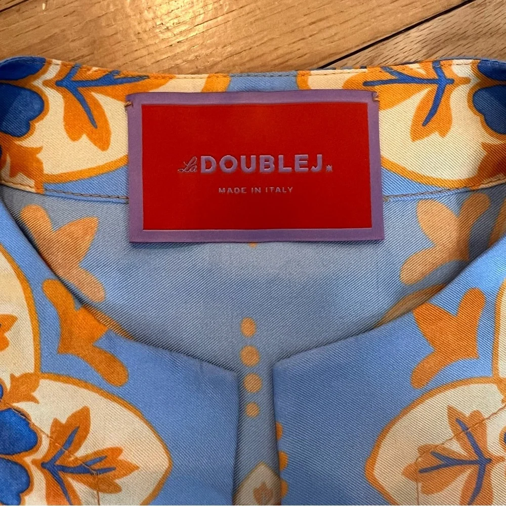 LA DOUBLEJ Printed feather-trimmed silk minidress - Picture 5 of 7